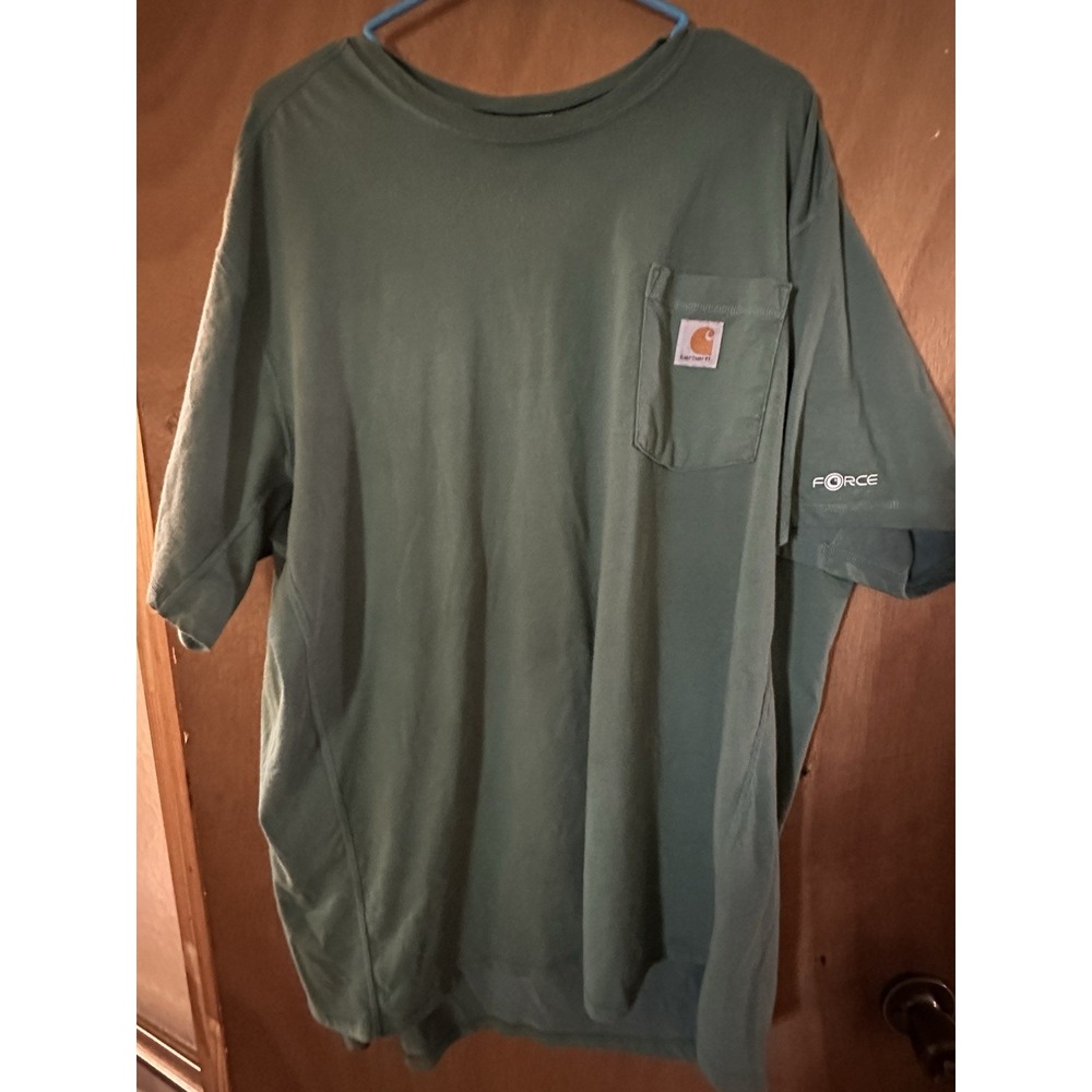 Carhartt Force Relaxed Fit Green Knit Cotton Blend Pocket Logo Men's 2XL T-Shirt
